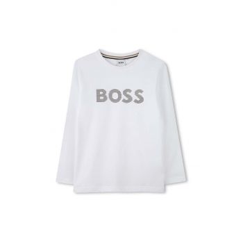 BOSS longsleeve din bumbac pentru copii culoarea alb, cu imprimeu, J51218