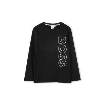 BOSS longsleeve din bumbac pentru copii culoarea negru, cu imprimeu, J51208