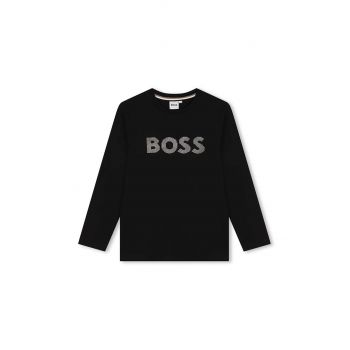 BOSS longsleeve din bumbac pentru copii culoarea negru, cu imprimeu, J51218