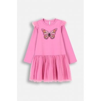 Coccodrillo rochie fete culoarea roz, mini, evazati, MYSTIC NATURE GIRL KIDS