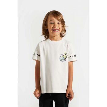 Coccodrillo tricou de bumbac pentru copii culoarea alb, modelator, WORLD OF PIXEL BOY KIDS