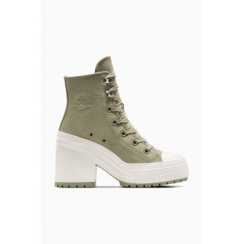 Converse tenisi de piele Chuck 70 De Luxe Heel Platform femei, culoarea verde, A10378C