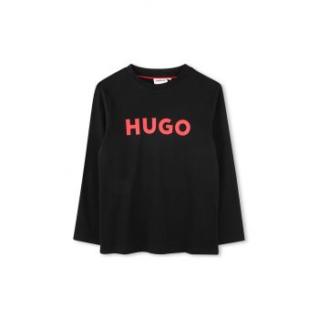 HUGO longsleeve din bumbac pentru copii culoarea negru, cu imprimeu, G00145