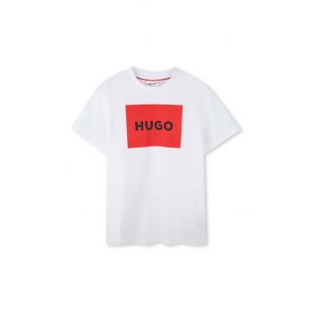 HUGO tricou de bumbac pentru copii culoarea alb, cu imprimeu, G00144