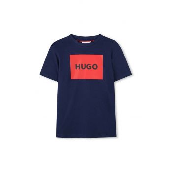 HUGO tricou de bumbac pentru copii culoarea albastru marin, cu imprimeu, G00144