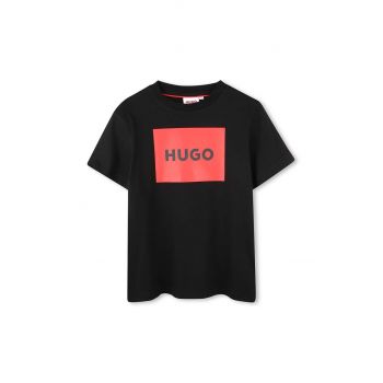 HUGO tricou de bumbac pentru copii culoarea negru, cu imprimeu, G00144