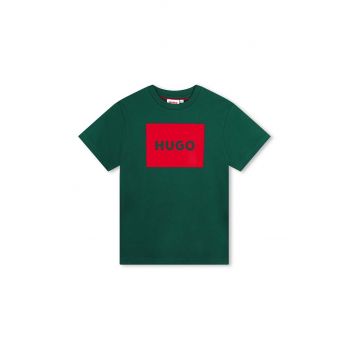 HUGO tricou de bumbac pentru copii culoarea verde, cu imprimeu, G00144