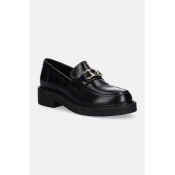 Marc O'Polo mocasini de piele femei, culoarea negru, cu platforma, 40818513201101 OO2M3019