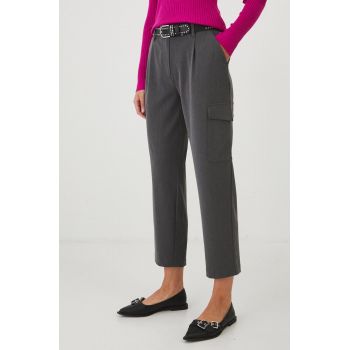 Medicine pantaloni femei, culoarea gri, lat, medium waist