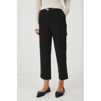 Medicine pantaloni femei, culoarea negru, lat, medium waist