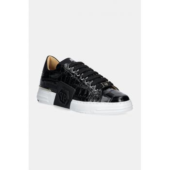 Philipp Plein sneakers din piele Crocco Lo-Top Hexagon culoarea negru, USC0653 PTE003N 02