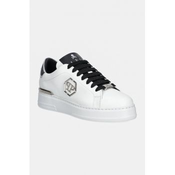 Philipp Plein sneakers din piele Nappa Lo-Top Hexagon culoarea alb, USC0676 PLE075N 02