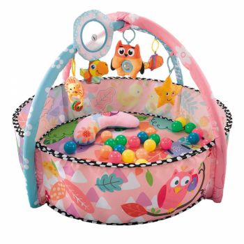 Saltea de joaca 2 in 1 pentru bebelusi, cu bile, pernuta si bara jucarii Happy Space Play Gym