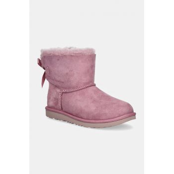 UGG cizme de zapada din piele intoarsa MINI BAILEY BOW II culoarea roz, 1017397K