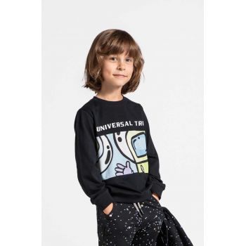 Coccodrillo hanorac de bumbac pentru copii culoarea negru, cu imprimeu, WORLD OF PIXEL BOY KIDS