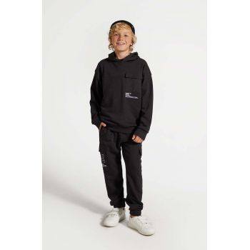 Coccodrillo pantaloni de trening pentru copii culoarea negru, neted, WORLD OF PIXEL BOY JUNIOR