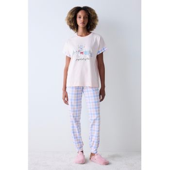 Tricou de pijama cu imprimeu cu pisici