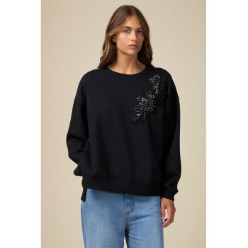 bluza de trening lejera cu detaliu floral cu paiete