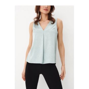 Bluza fara maneci, cu imprimeu si decolteu, verde, dama, Mohito