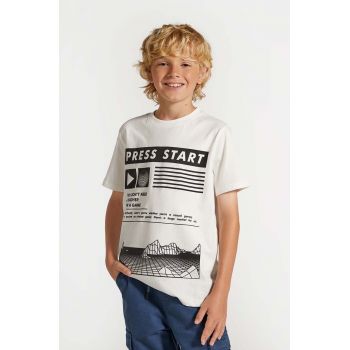 Coccodrillo tricou de bumbac pentru copii culoarea alb, cu imprimeu, WORLD OF PIXEL BOY JUNIOR