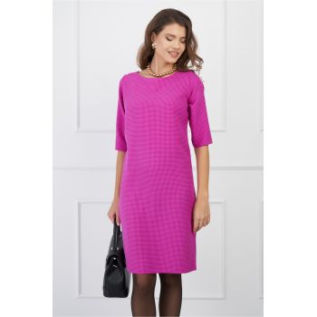 Rochie Dora fucsia cu imprimeu pepit