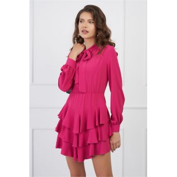 Rochie DY Fashion fucsia scurta cu volane la baza