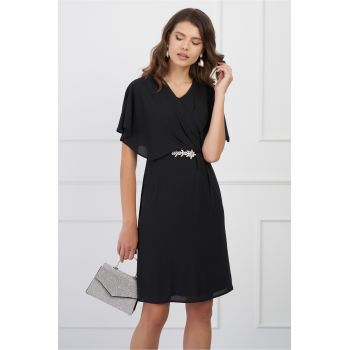 Rochie DY Fashion neagra din voal cu accesoriu in talie