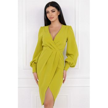 Rochie galben lime petrecuta cu pliuri