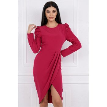 Rochie MGB magenta cu pliuri pe fusta si la umeri