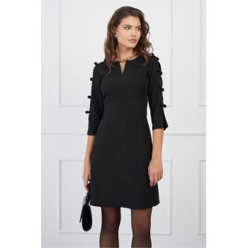 Rochie Moze neagra cu fundite pe maneci