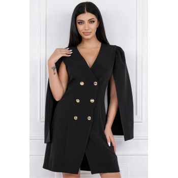 Rochie neagra tip sacou cu maneci decupate