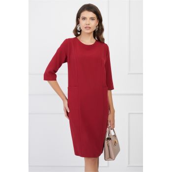 Rochie Simona bordo cu buzunare