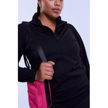 Bluza fitness cu guler inalt si fermoar, negru, dama, Reserved