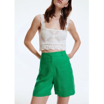 Pantaloni scurti cu talie inalta si fermoar, verde, dama, Reserved