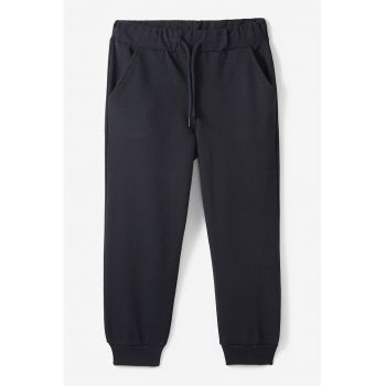 Pantaloni uni de trening din amestec de bumbac cu snur