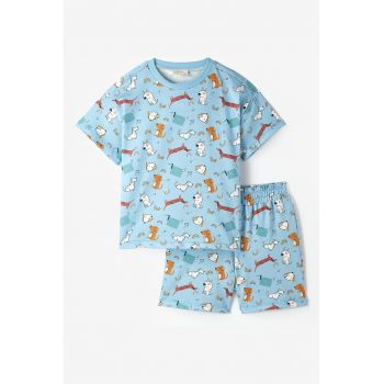 Set de tricou si pantaloni scurti din bumbac cu model - 2 piese