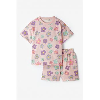 Set de tricou si pantaloni scurti din bumbac cu model - 2 piese