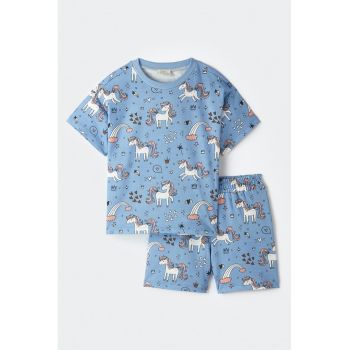 Set de tricou si pantaloni scurti din bumbac cu model - 2 piese