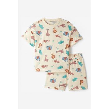 Set de tricou si pantaloni scurti din bumbac cu model - 2 piese