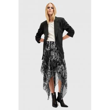 AllSaints fusta POLLY SKIRT culoarea negru, midi, evazati, W011RB