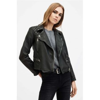 AllSaints geaca de piele CARGO BIKER femei, culoarea negru, de tranzitie, W085LB