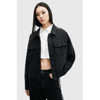 AllSaints geacă din denim PIPER STUD SHACKET femei, culoarea negru, de iarnă, oversized, W112PB