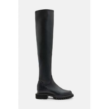 AllSaints ghete de piele Leona Boot femei, culoarea negru, cu toc plat, W097FB