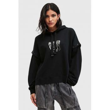 AllSaints hanorac de bumbac INKSNTS AMPHIA HOODY femei, culoarea negru, cu glugă, cu imprimeu, W105JB