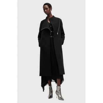 AllSaints palton de lana MARGOH COAT culoarea negru, de tranzitie, W009OB