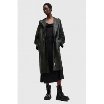 AllSaints palton de piele KELSEA LEA COAT femei, culoarea negru, de tranzitie, W028LB