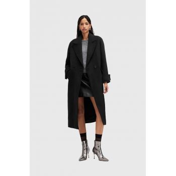 AllSaints palton din lana MABEL COAT culoarea negru, de tranzitie, cu doua randuri de nasturi, W006OZ