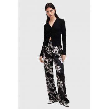 AllSaints pantaloni din amestec de mătase CHARLI TROUSER culoarea negru, lat, high waist, W006TB