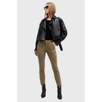 AllSaints pantaloni DURAN SKINNY CARGO femei, culoarea verde, mulata, high waist, W064EB