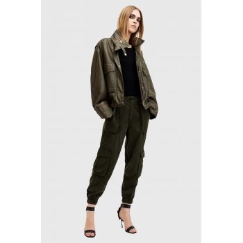 AllSaints pantaloni FREDA TENCEL TROUSER femei, culoarea verde, fason cargo, high waist, W051TB